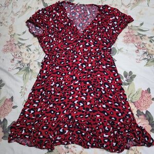 Ecowish Medium Red and Black Leopard Print Dress